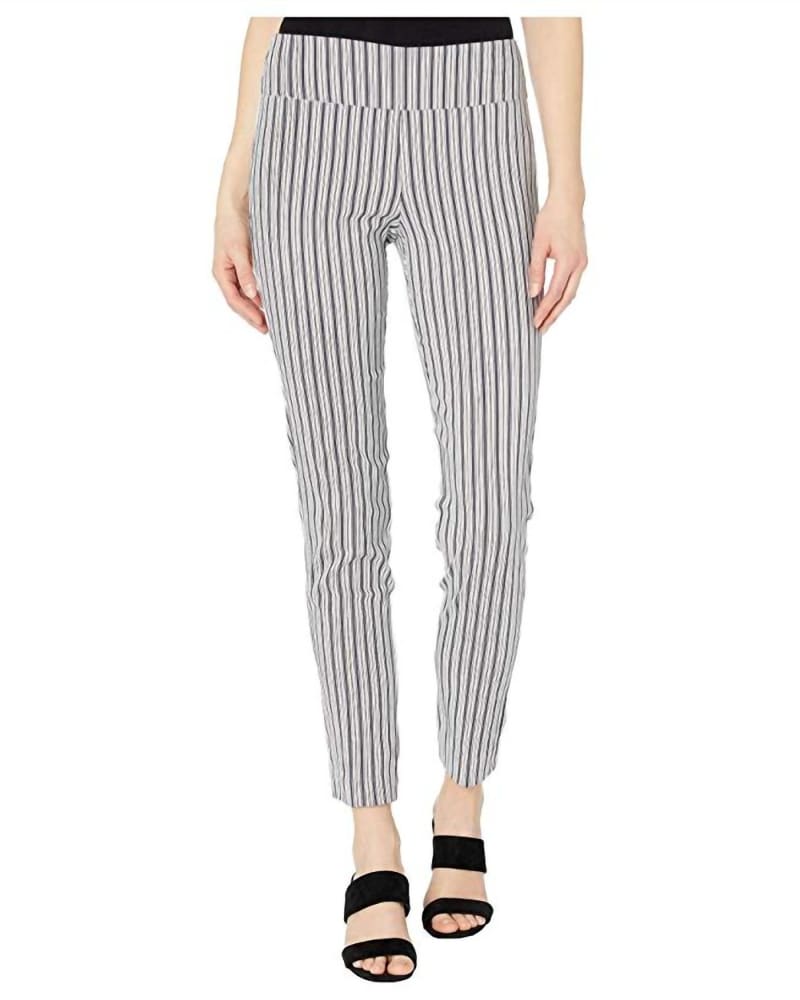Front of a model wearing a size 14 Ship Shape Pull-On Pants With Back Slit Detail In Blue Stripe in Blue Stripe by Elliott Lauren. | dia_product_style_image_id:355176